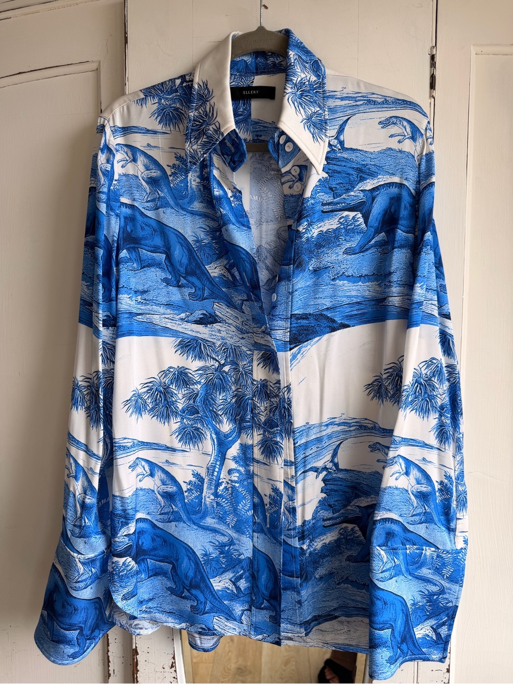 Ellery Blue and White Dino Print Shirt